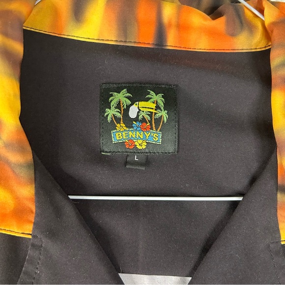Men’s Large Benny’s Black W/Orange Flames Retro Bowling Shirt - Picture 7 of 8